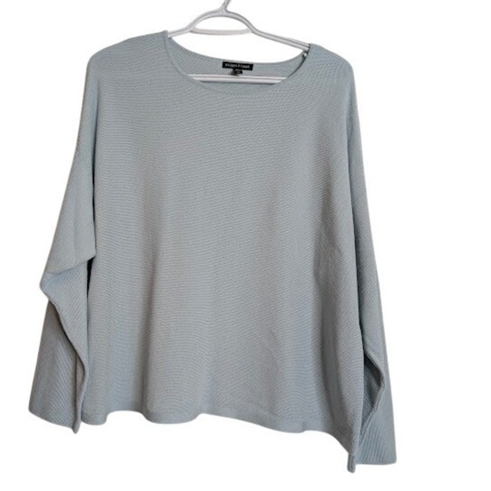 Eileen Fisher Women‎ Small Blue Textured Knit Long Sleeve Pullover Sweater Beach